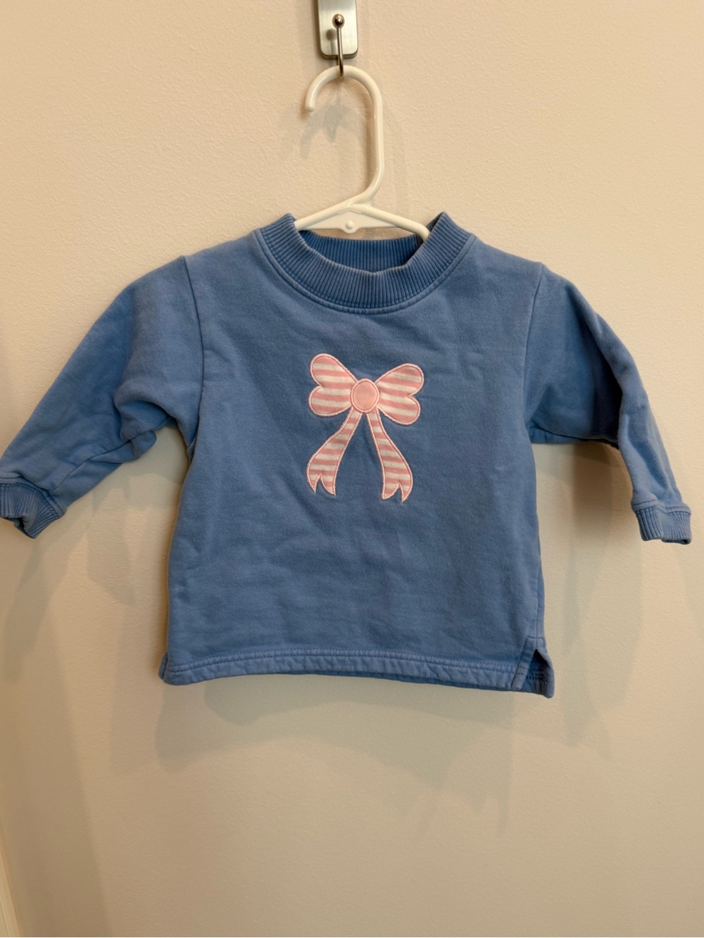 Baby Luigi Blue Sweatshirt Pink Striped Bow Appliqué 12M